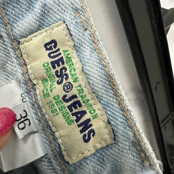 VTG EARLY 90S GUESS GREEN TAG HIGH WAIST DENIM JEANS 36/32 - Picture 3 of 14